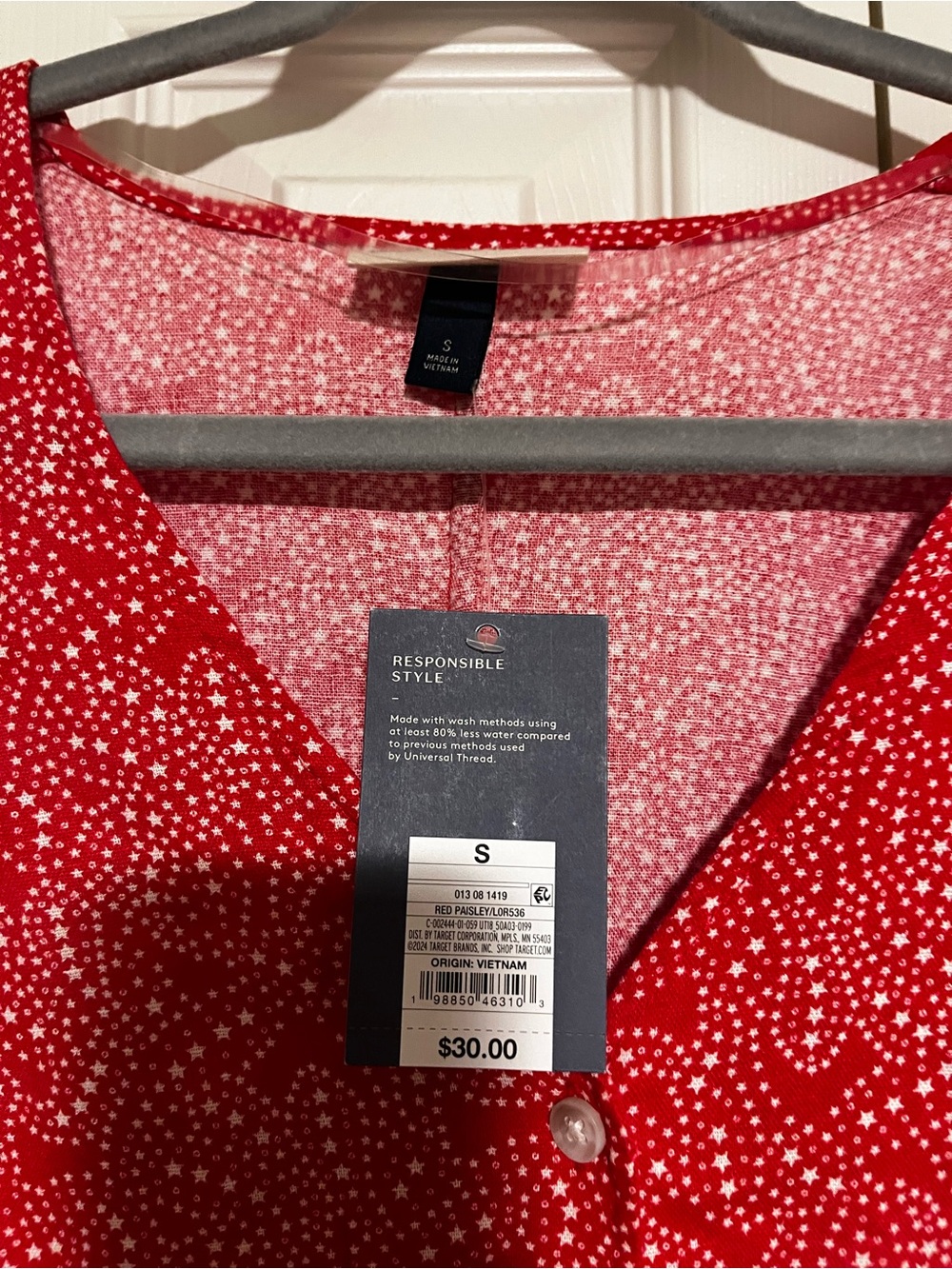 Universal Thread Red Printed Button-Front V-Neck Mini Dress - Picture 3 of 5